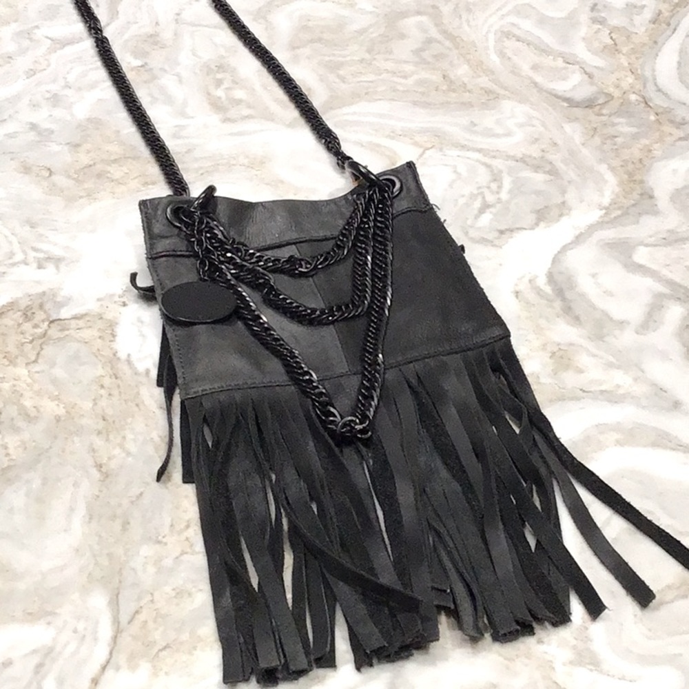 Stella & Jamie Black Leather Fringe Cross Body